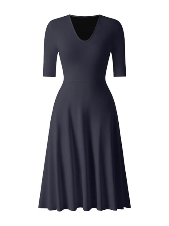 OGL Dresses & Skirts - OGL Move V-Neck Elbow Sleeve Midi Brami Dress with Pockets – Medium – Navy – NWT